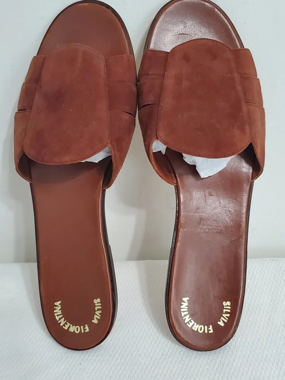 Silvia Florentina Brown Suede Wide Strap Slide Sandal Size 9
